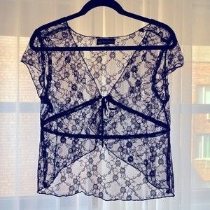 Self Esteem Black Floral Lace Shrug Top Sz Small Vintage